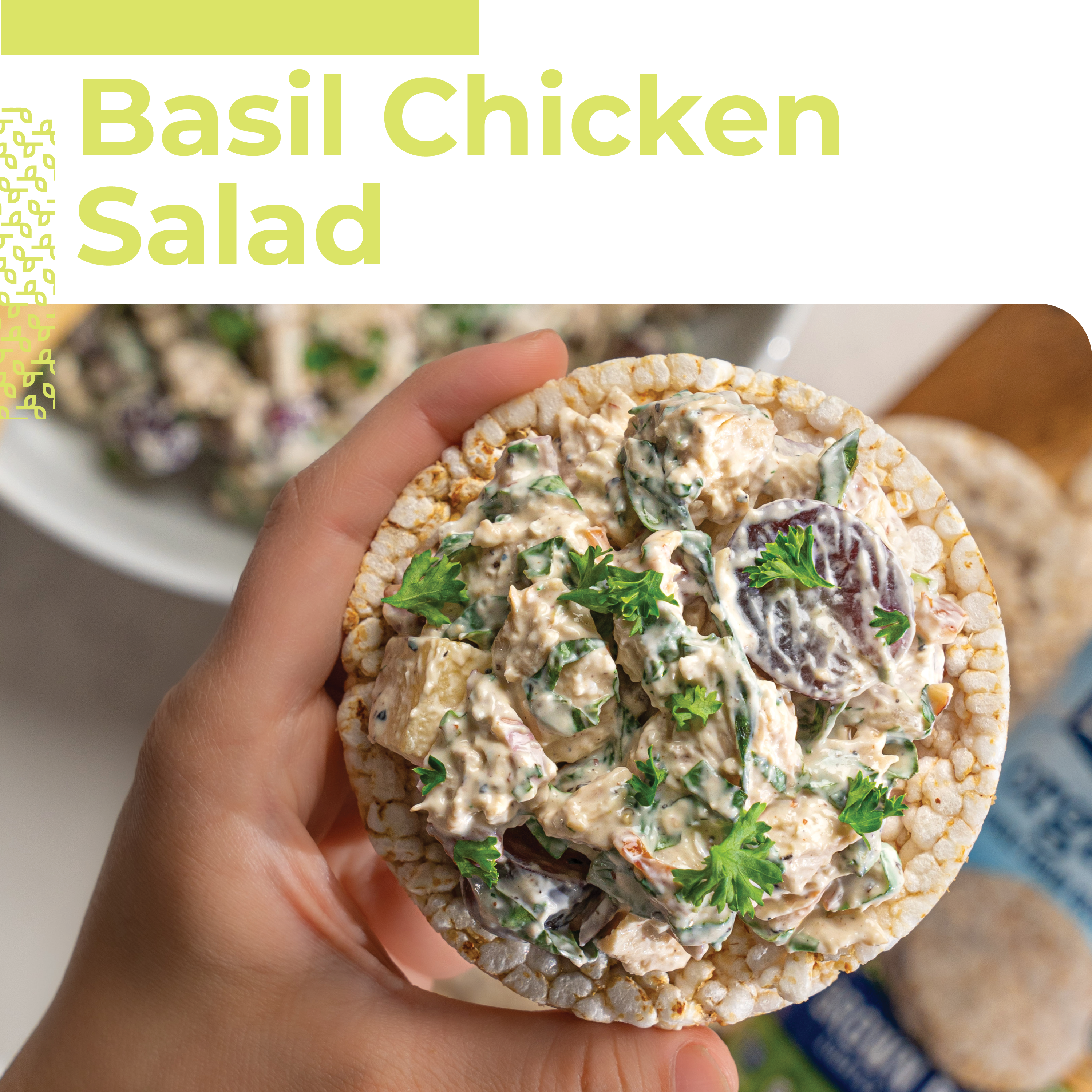 Lightly Salted Rice Cakes with Basil Chicken Salad