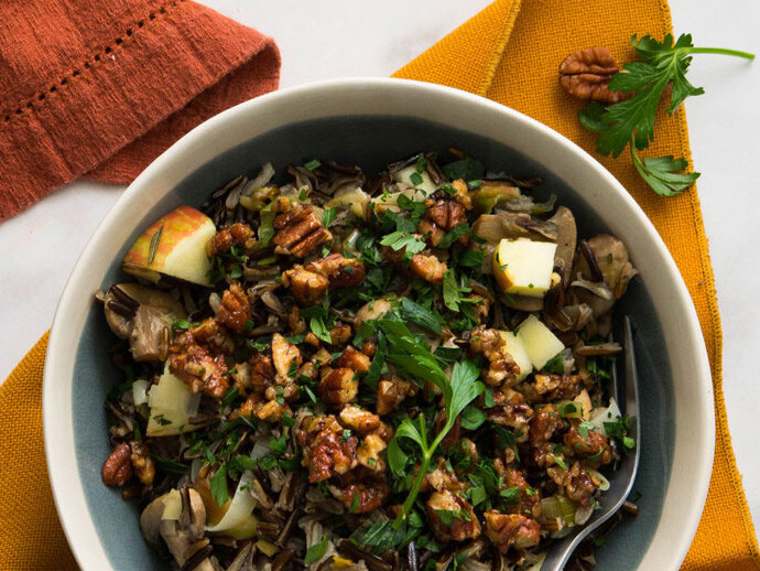 Wild Rice, Apple & Mushroom Salad with Spicy Pecans
