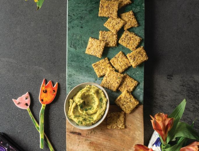 Oat and Flax Crackers with Avocado Ranch Dip