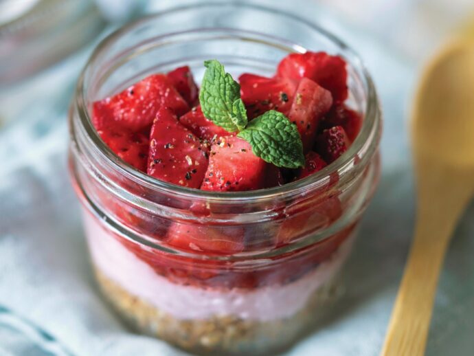 Strawberry Coconut Cream Pots with Mint and Black Pepper