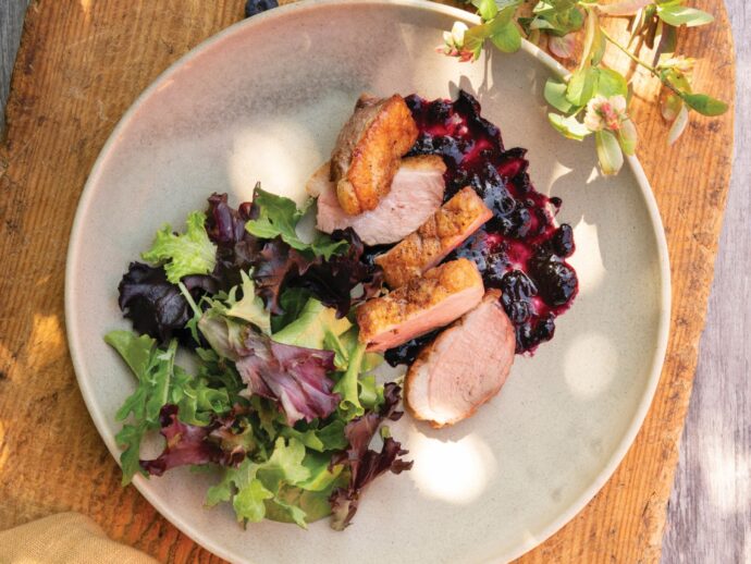 Wild Ginger and Blueberry Glazed Crispy Duck Breast